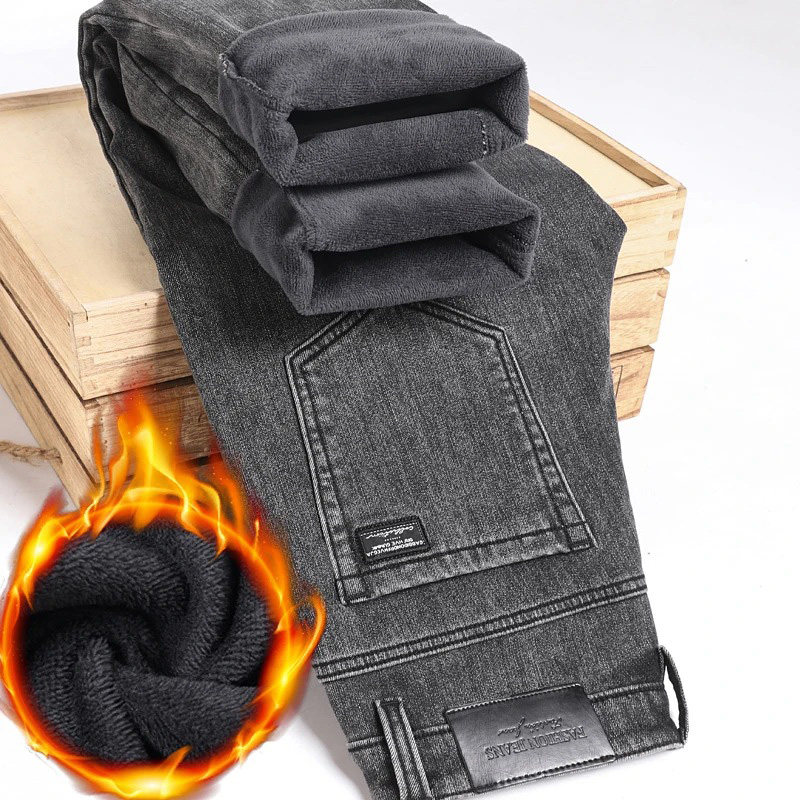 Men'S Fashion Nova Jeans - 겨울용 따뜻한 남성 슬림 스트레이트 신축성