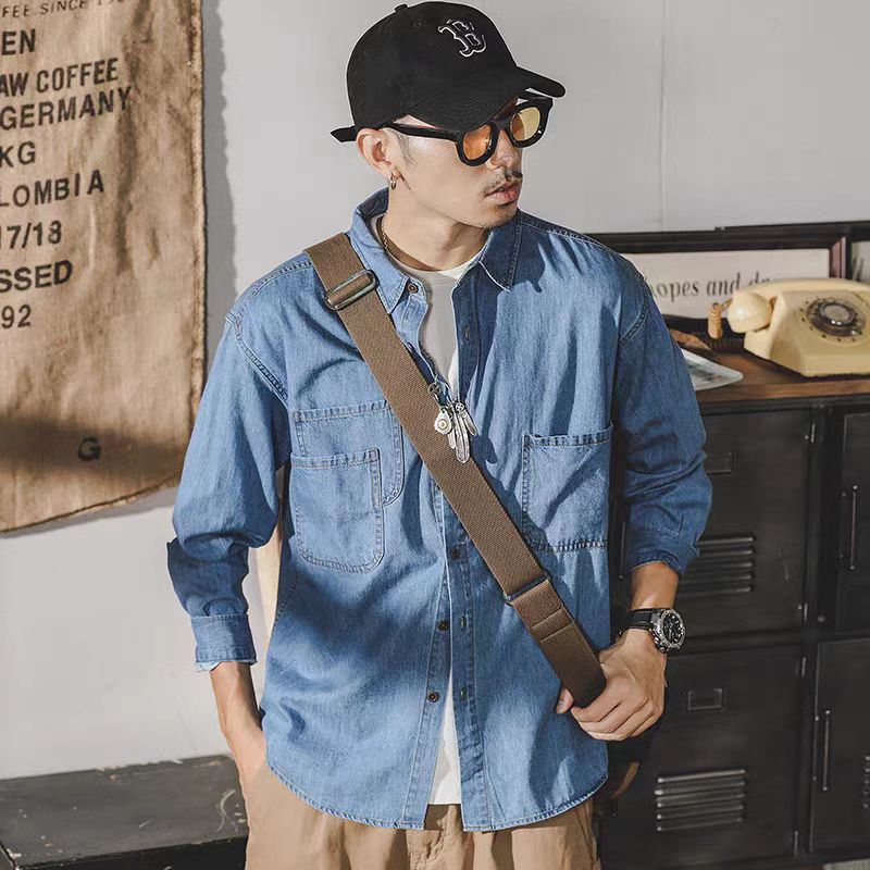 Jacket Mens Fashion - 남성용 아메리칸 레트로 데님 재킷 긴