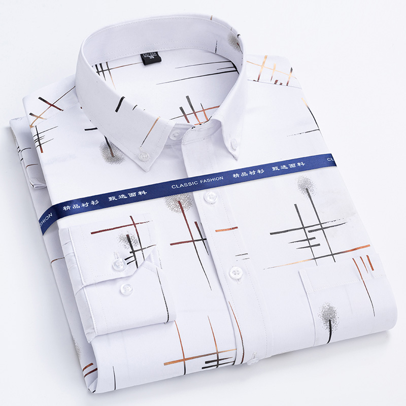 Dress Shirt Non-Iron - 남성용 긴팔 체크 셔츠, 다리미 주름
