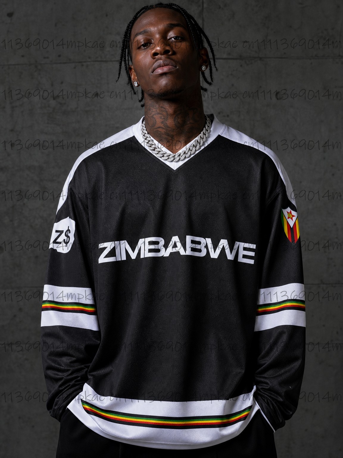 Mens Fashion Streetwear - 남성용 짐바브웨 프린트 V넥 긴팔 티셔츠,