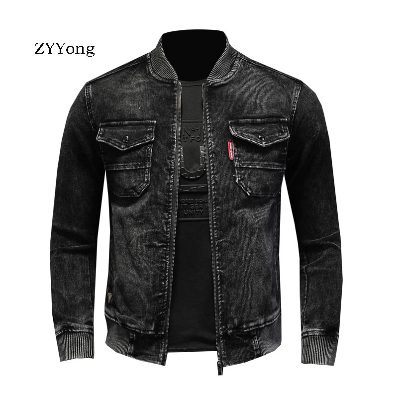 Bomber Jacket Men - 스탠드 칼라 봄버 파일럿 블랙 코듀로이
