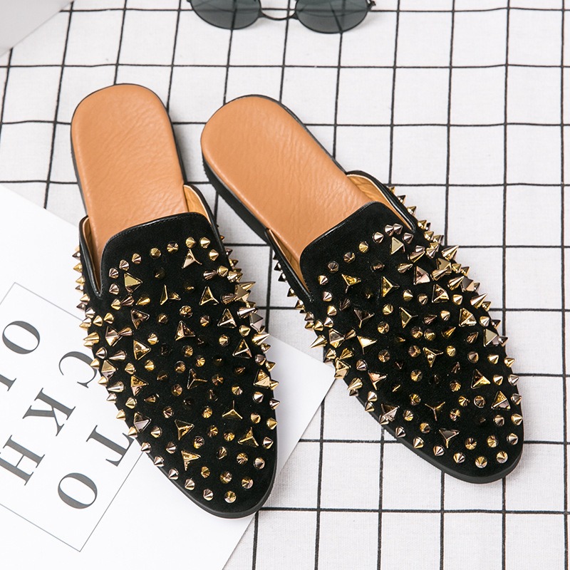 Suede Loafers Men - 남성용 고급 디자이너 슈즈, 골드 리벳