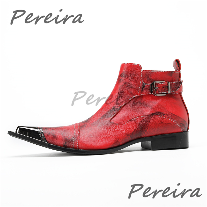 Mens Fashion Dress Shoes - 레드 블랙 아이언 포인티드 토 남성