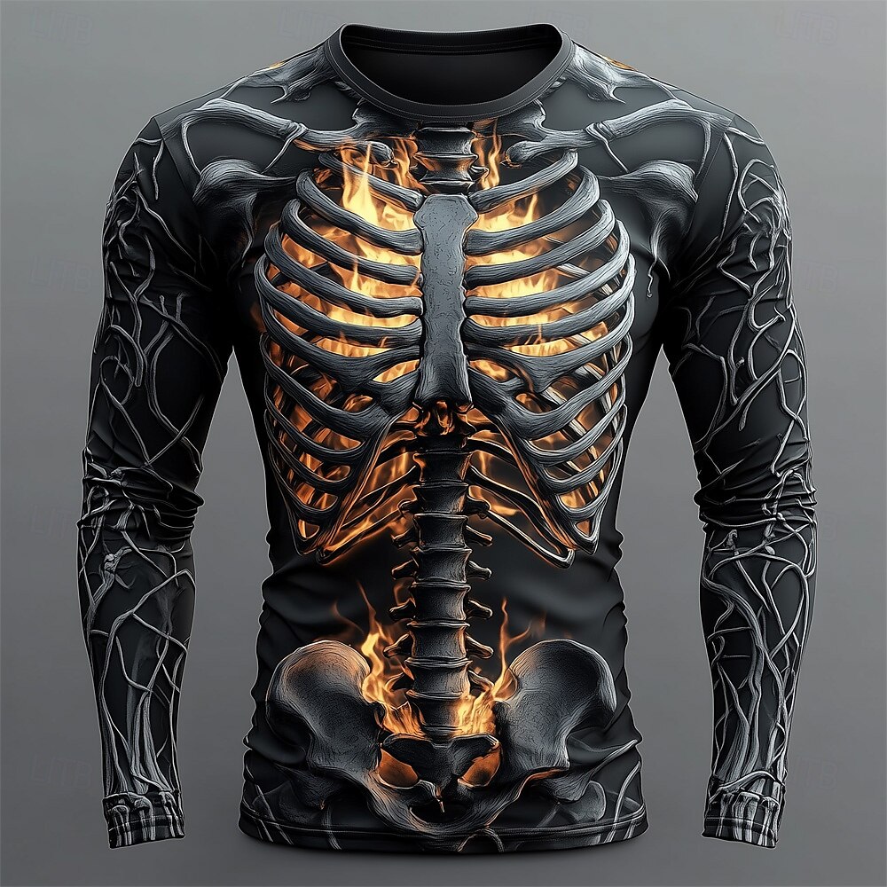 Mens Fashion Streetwear - 남성용 3D 불꽃 해골 패턴 티셔츠