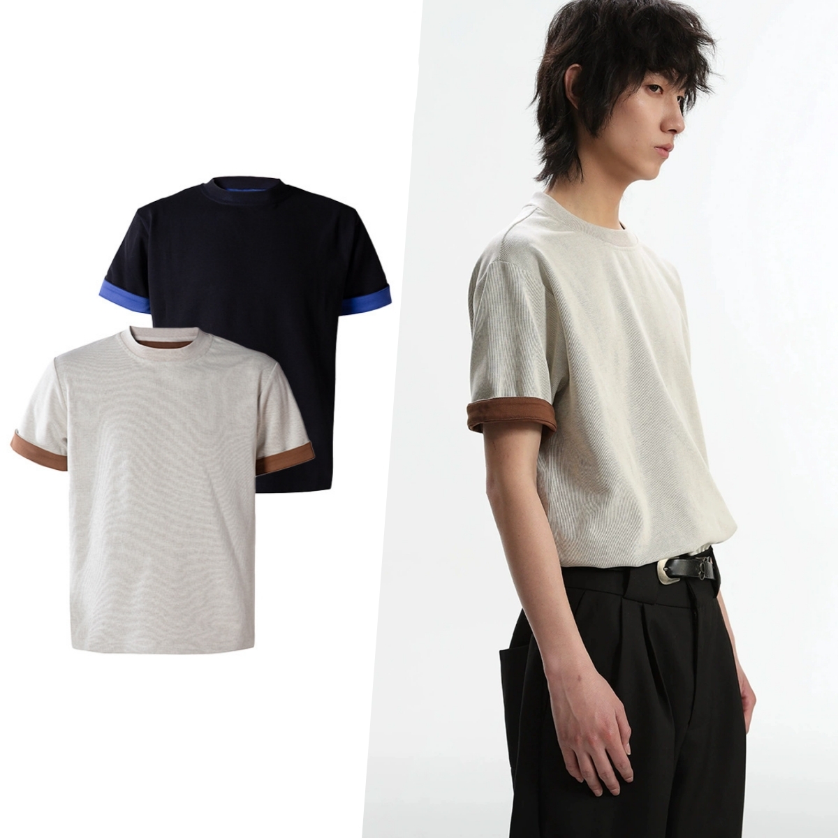 Men'S Fashion Reviews - 남성용 반팔 티셔츠 라운드넥 반팔 배색