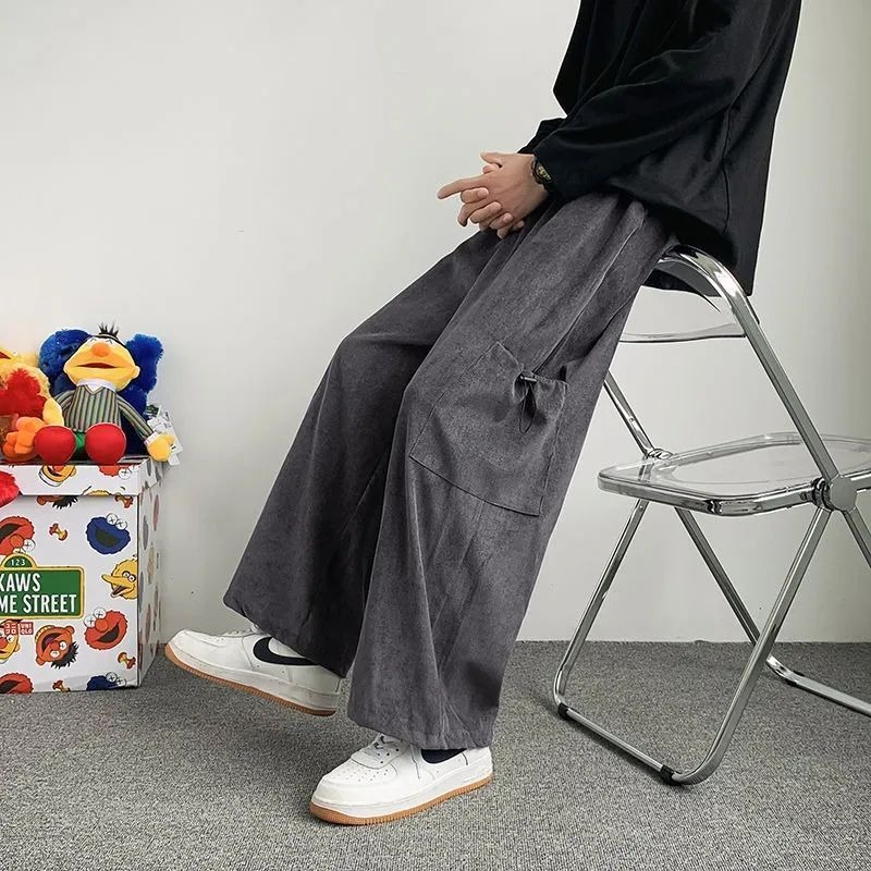 남성용 와이드 레그 카고 팬츠 일본식 루즈 스트레이트  - Men Fashion Korean Style 리뷰 및 가격