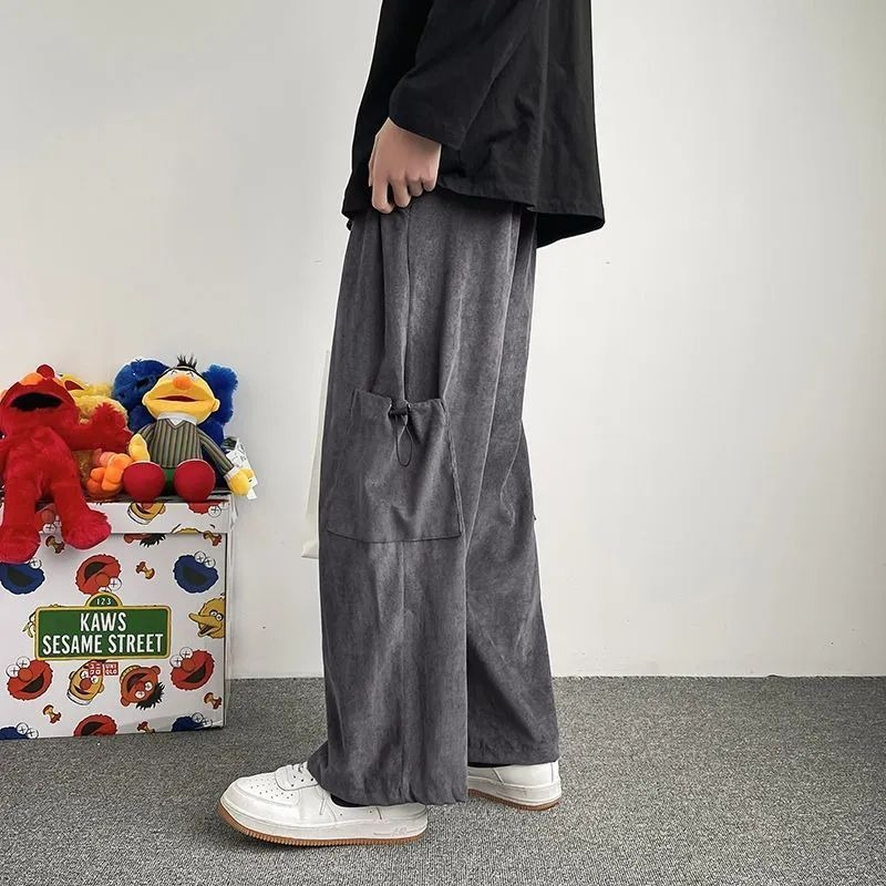 남성용 와이드 레그 카고 팬츠 일본식 루즈 스트레이트  - Men Fashion Korean Style 리뷰 및 가격