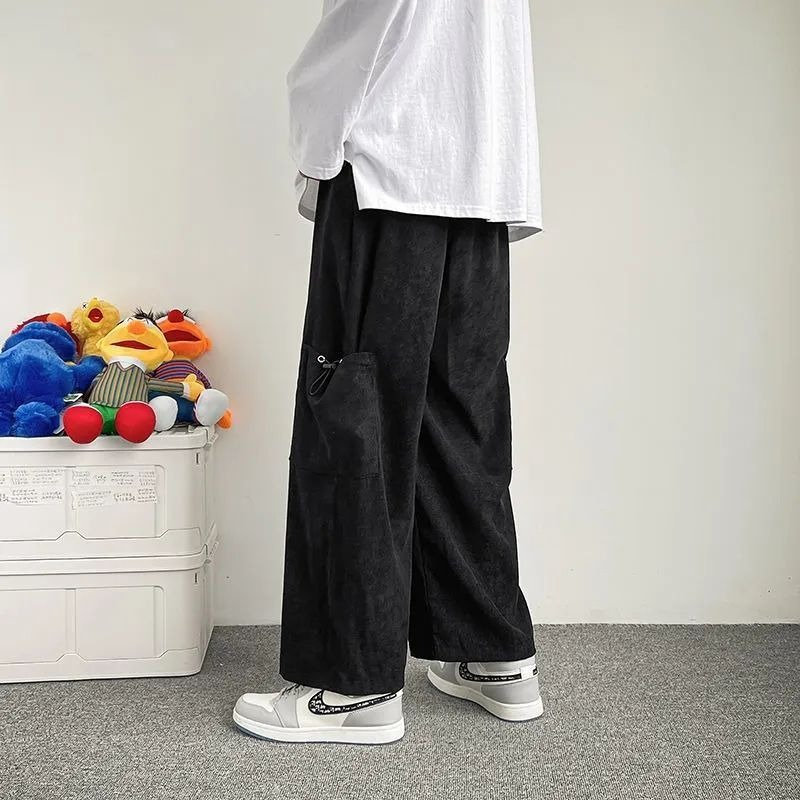 남성용 와이드 레그 카고 팬츠 일본식 루즈 스트레이트  - Men Fashion Korean Style 리뷰 및 가격