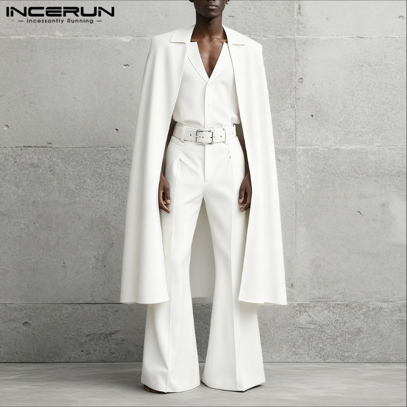 INCERUN 남성 세트 솔리드 컬러 라펠 긴소매 롱  - Mens Fashion Streetwear 리뷰 및 가격