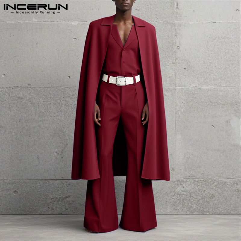 INCERUN 남성 세트 솔리드 컬러 라펠 긴소매 롱  - Mens Fashion Streetwear 리뷰 및 가격