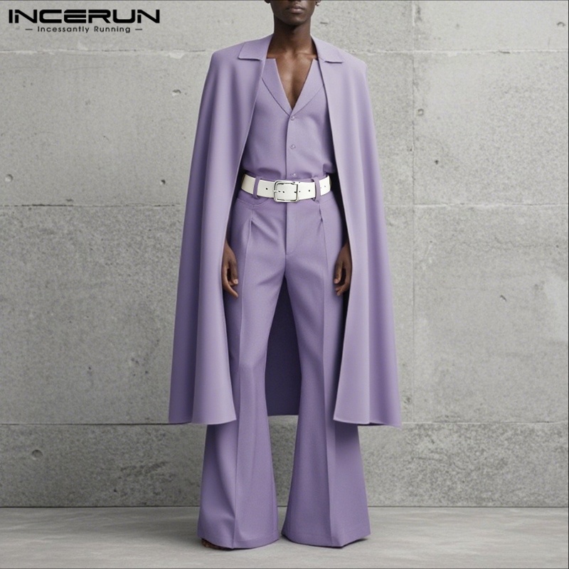 INCERUN 남성 세트 솔리드 컬러 라펠 긴소매 롱  - Mens Fashion Streetwear 리뷰 및 가격