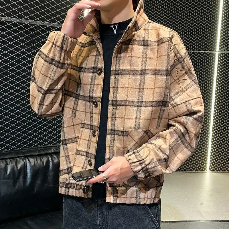 GELITAYIN 짧은 남성 울 & 블렌드 코트 격자  - Men'S Fashion Reviews 리뷰 및 가격