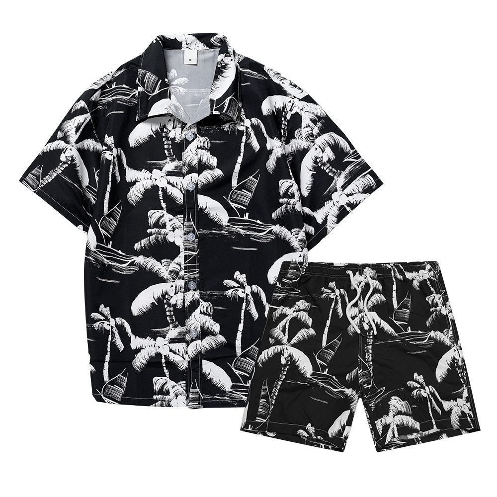 하와이안 코코넛 나무 3D 프린트 남성 셔츠 세트 패션 - Mens Fashion Streetwear 리뷰 및 가격