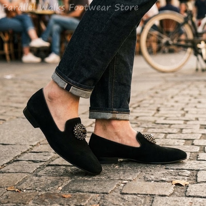 남성 스웨이드 로퍼 라인스톤 크리스탈 장식 슬립온 드레 - Suede Loafers Men 리뷰 및 가격