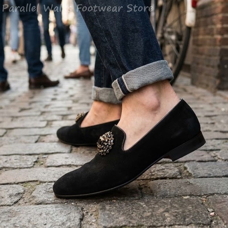 남성 스웨이드 로퍼 라인스톤 크리스탈 장식 슬립온 드레 - Suede Loafers Men 리뷰 및 가격