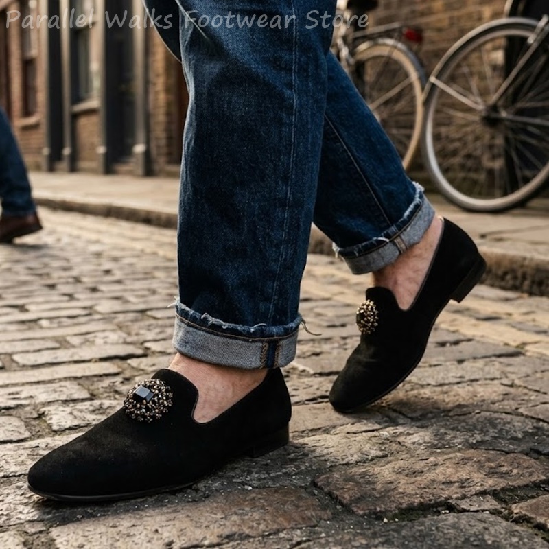 남성 스웨이드 로퍼 라인스톤 크리스탈 장식 슬립온 드레 - Suede Loafers Men 리뷰 및 가격