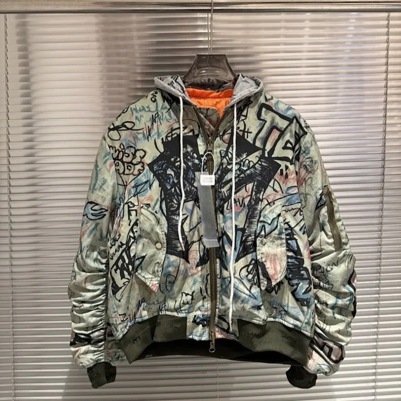 26 SS 런던 언더그라운드 아트 그래피티 워싱드 파일 - Bomber Jacket Men 리뷰 및 가격
