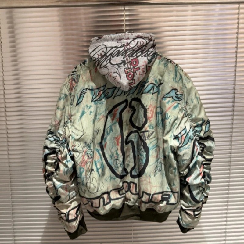 26 SS 런던 언더그라운드 아트 그래피티 워싱드 파일 - Bomber Jacket Men 리뷰 및 가격