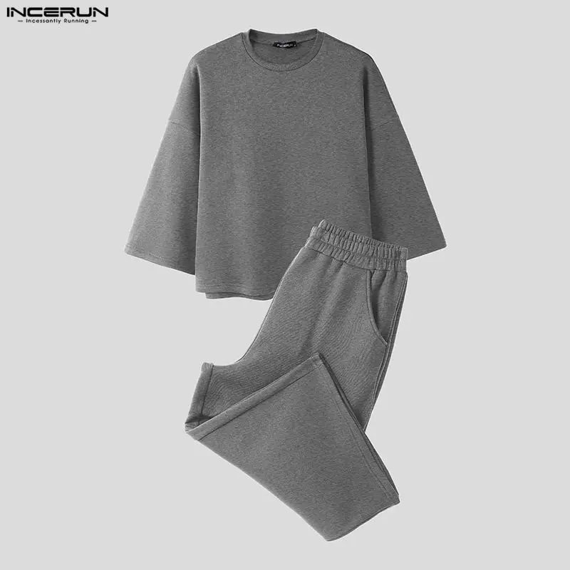 INCERUN 남성 세트 솔리드 컬러 배기 3/4 소매 - Mens Fashion Streetwear 리뷰 및 가격