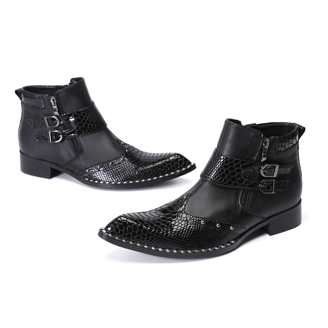 패션 리벳 포인티드 토 남성용 정품 가죽 오토바이 앵클 - Mens Fashion Dress Shoes 리뷰 및 가격