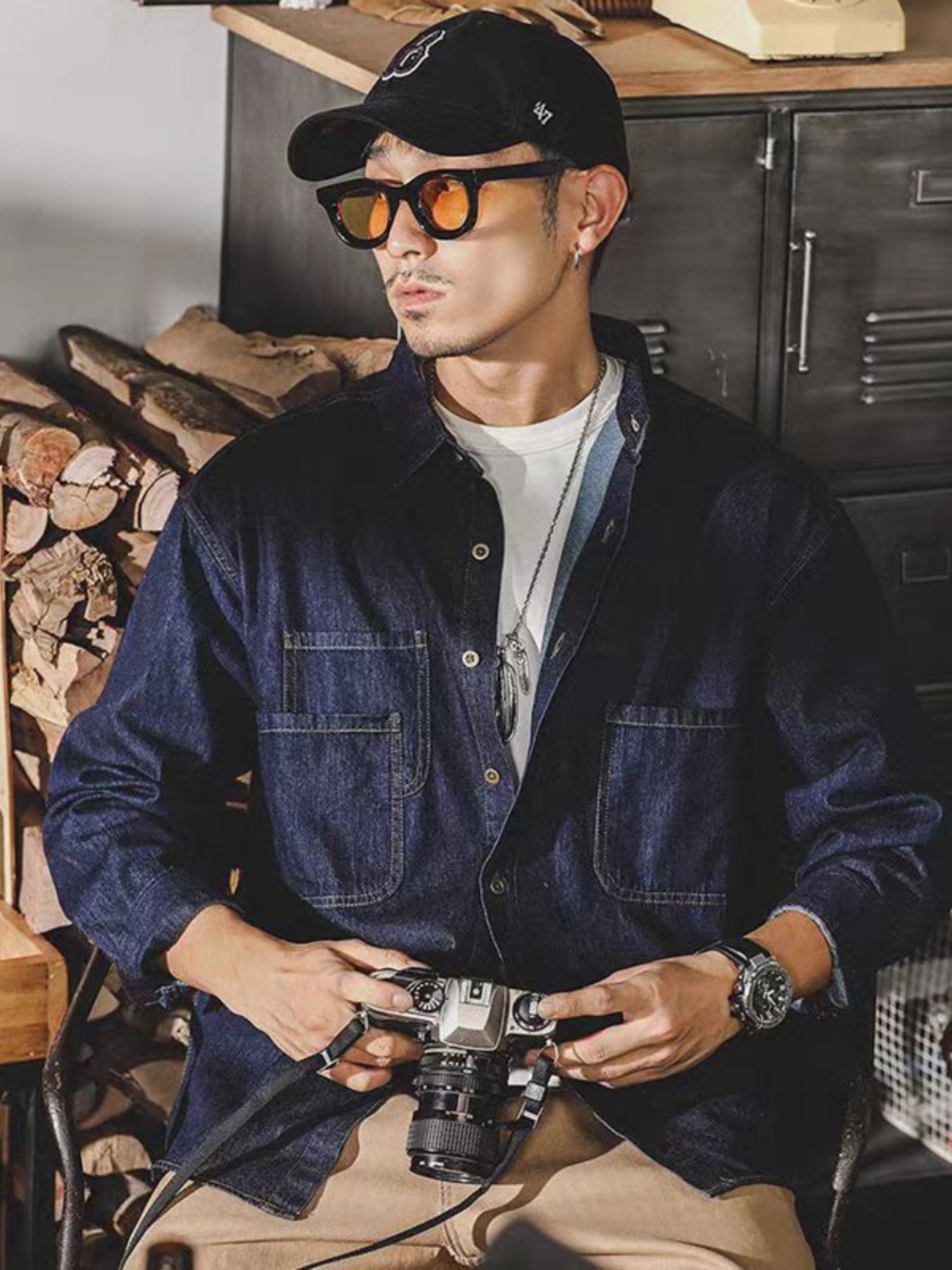 남성용 아메리칸 레트로 데님 재킷 긴 소매 루즈핏 캐주 - Jacket Mens Fashion 리뷰 및 가격