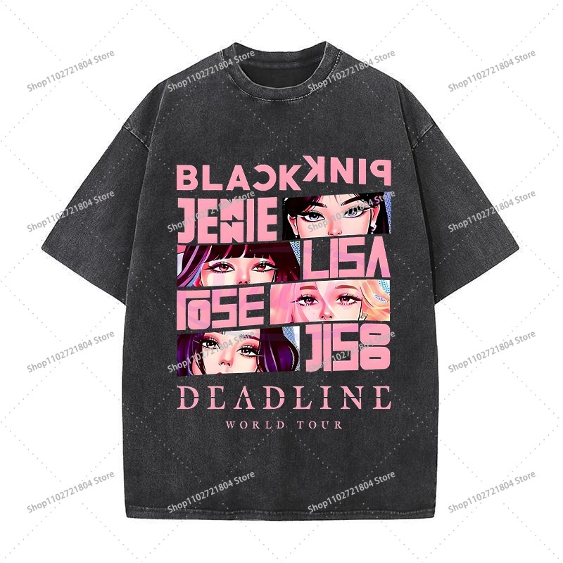 블랙핑크 레트로 패션 티셔츠 남성 여성용 Kpop BP - Men Fashion Korean Style 리뷰 및 가격