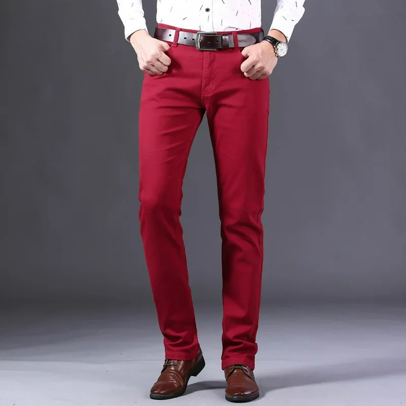 브랜드 클래식 스타일 남성 와인 레드 청바지 패션 비즈 - Men'S Fashion Reviews 리뷰 및 가격