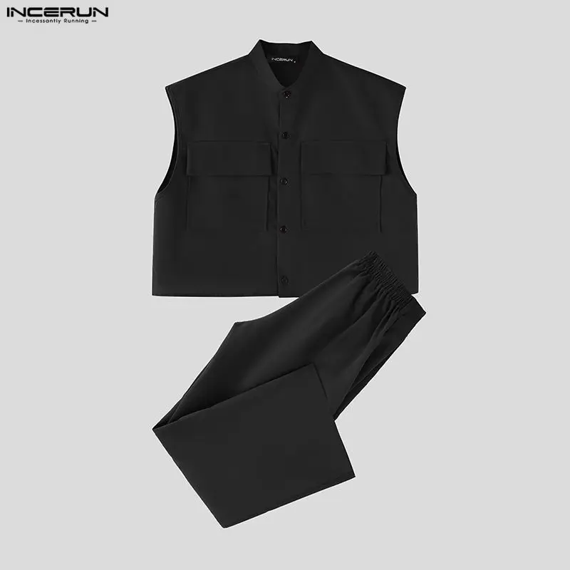 INCERUN 남성 세트 솔리드 민소매 크롭 탑 셔츠  - Mens Fashion Streetwear 리뷰 및 가격