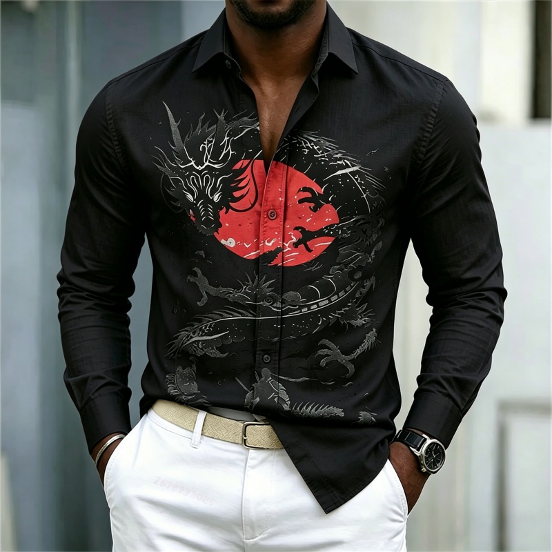 2026 신상 남성 셔츠 화이트 블랙 레드 배색 드래곤 - Mens Fashion Streetwear 리뷰 및 가격