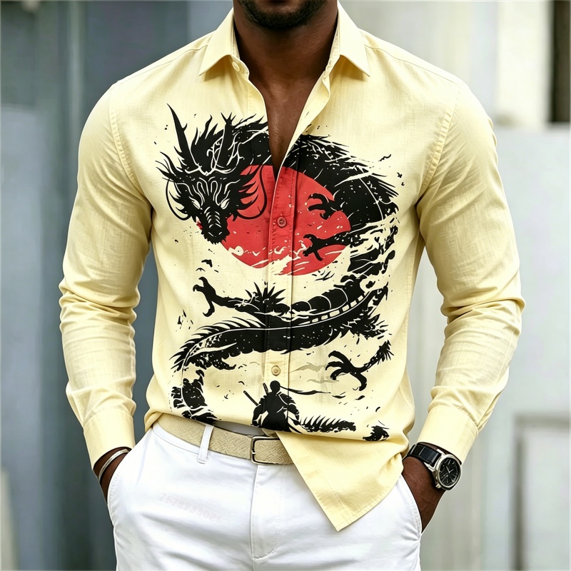 2026 신상 남성 셔츠 화이트 블랙 레드 배색 드래곤 - Mens Fashion Streetwear 리뷰 및 가격