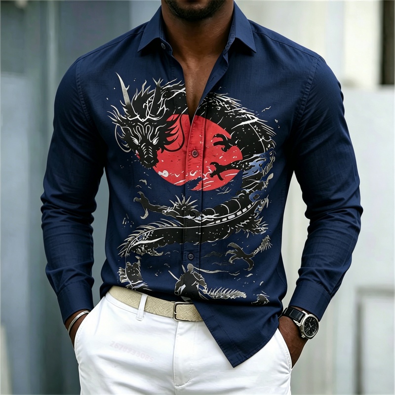 2026 신상 남성 셔츠 화이트 블랙 레드 배색 드래곤 - Mens Fashion Streetwear 리뷰 및 가격