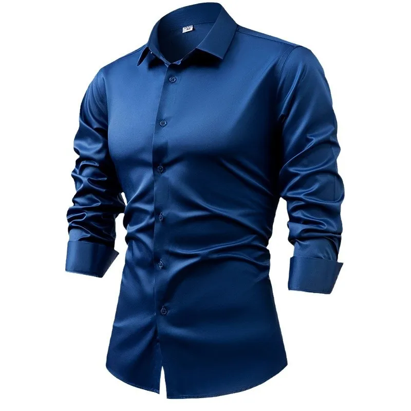 남성용 로얄 블루 실크 새틴 긴팔 원피스 셔츠, 네이비 - Dress Shirt Non-Iron 리뷰 및 가격