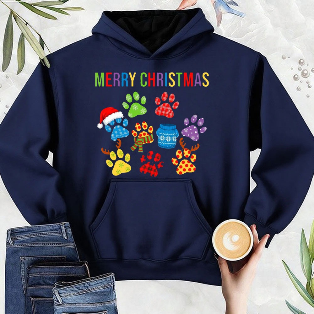 메리 크리스마스 스웨트셔츠 프린트된 개 발바닥 축제 파 - Men'S Fashion Xmas Party 리뷰 및 가격