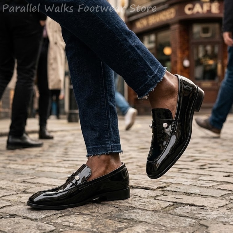 남성용 블랙 에나멜 인조 스웨이드 라인스톤 로퍼 슬립온 - Suede Loafers Men 리뷰 및 가격