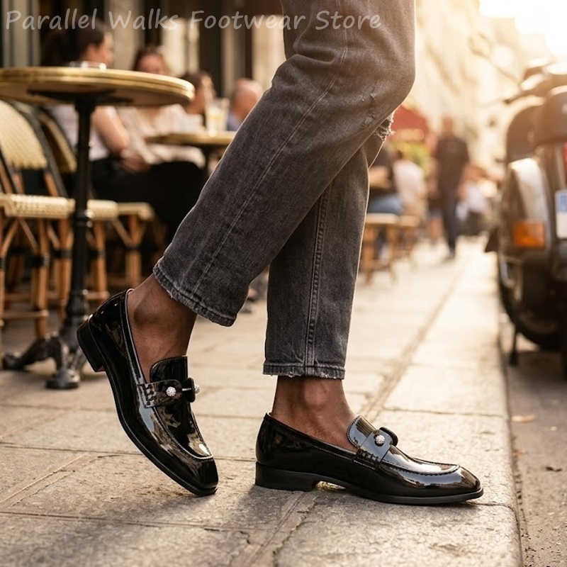 남성용 블랙 에나멜 인조 스웨이드 라인스톤 로퍼 슬립온 - Suede Loafers Men 리뷰 및 가격