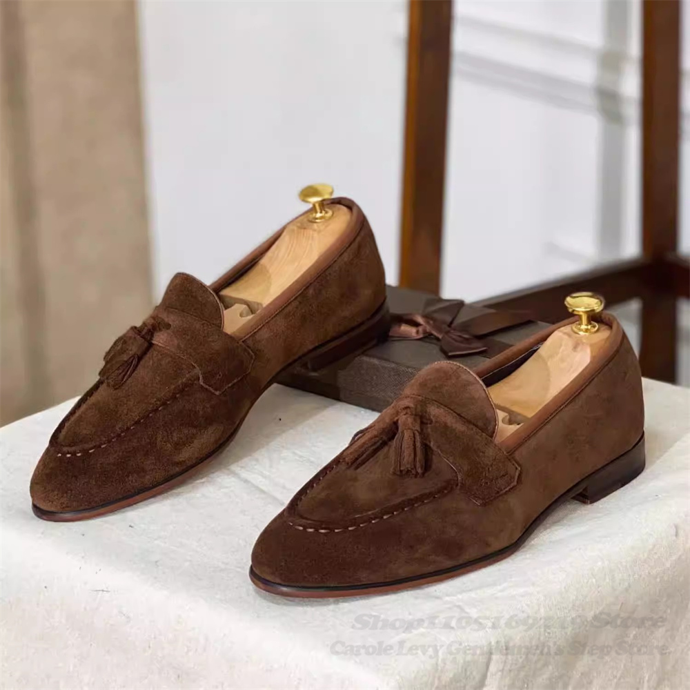 남성용 갈색 가죽 신발 캐주얼 영국 스타일 태슬 장식  - Suede Loafers Men 리뷰 및 가격