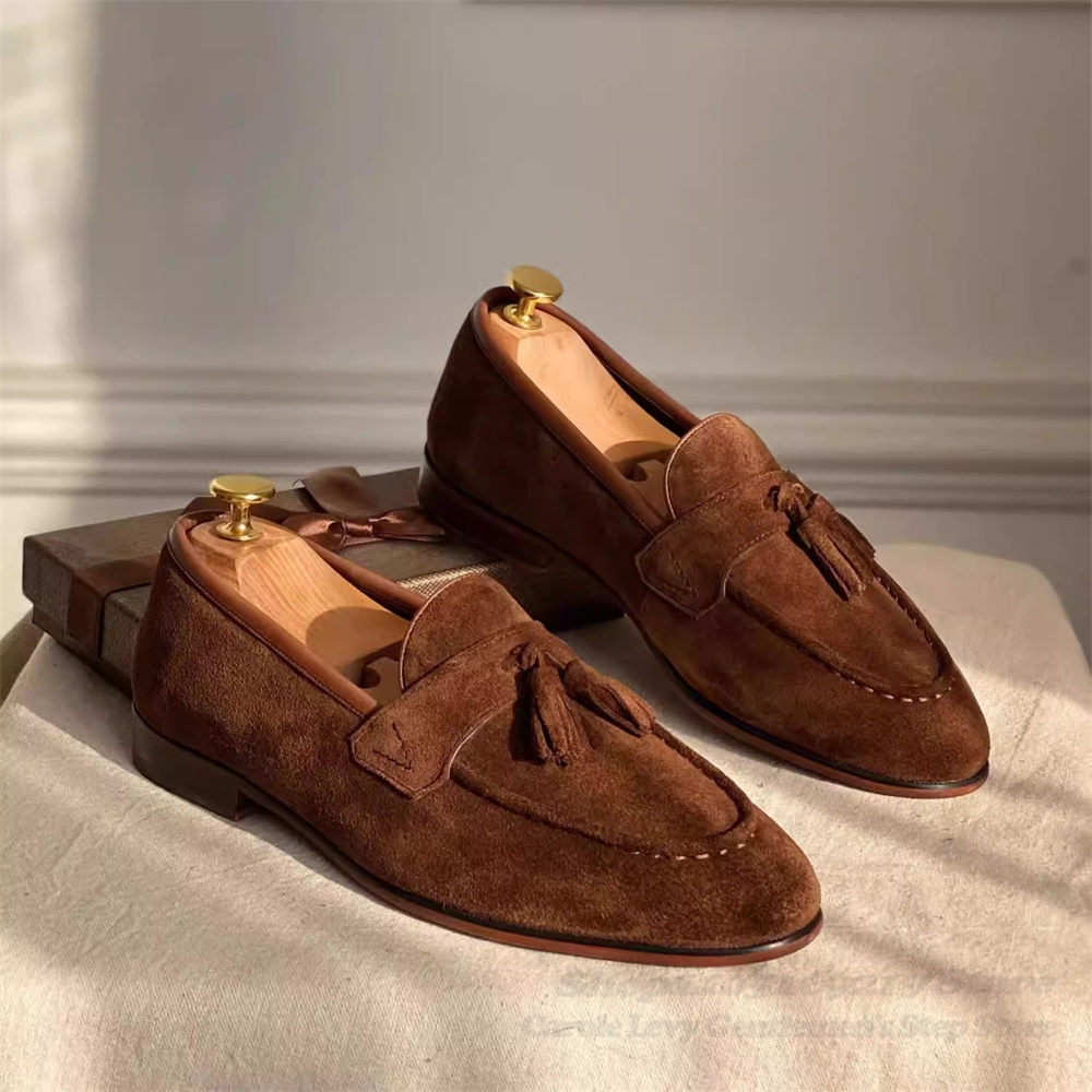 남성용 갈색 가죽 신발 캐주얼 영국 스타일 태슬 장식  - Suede Loafers Men 리뷰 및 가격