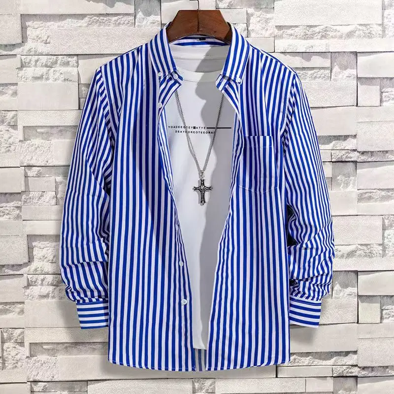 남성용 스트라이프 셔츠 긴 소매 셔츠 블루 캐주얼 비즈 - Dress Shirt Non-Iron 리뷰 및 가격