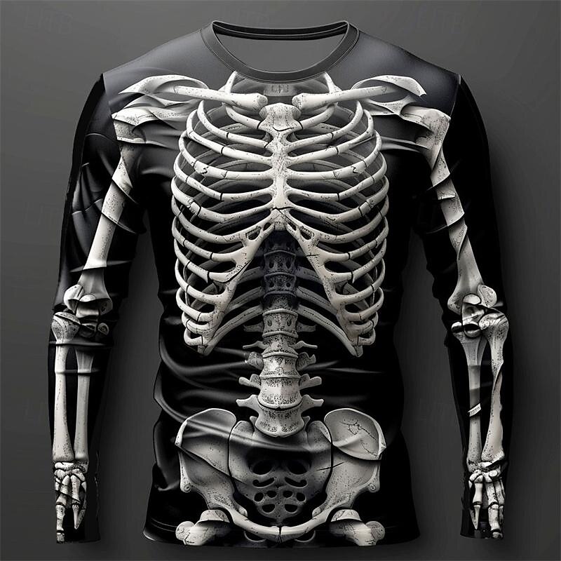 남성용 3D 불꽃 해골 패턴 티셔츠 긴팔 캐주얼 패션  - Mens Fashion Streetwear 리뷰 및 가격