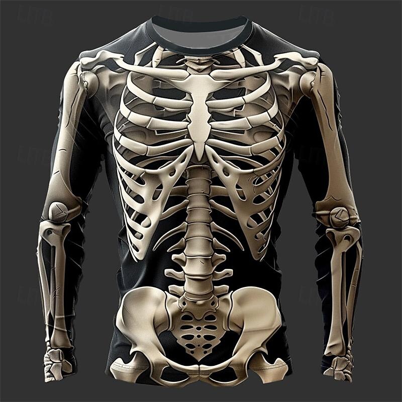 남성용 3D 불꽃 해골 패턴 티셔츠 긴팔 캐주얼 패션  - Mens Fashion Streetwear 리뷰 및 가격
