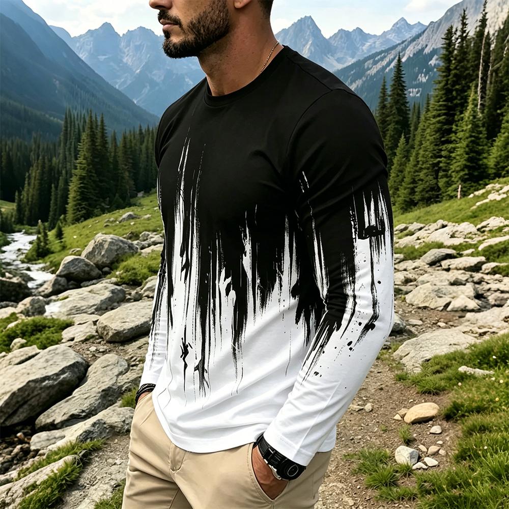 남성 그라데이션 잉크 스플래시 긴팔 티셔츠 캐주얼 스트 - Mens Fashion Streetwear 리뷰 및 가격